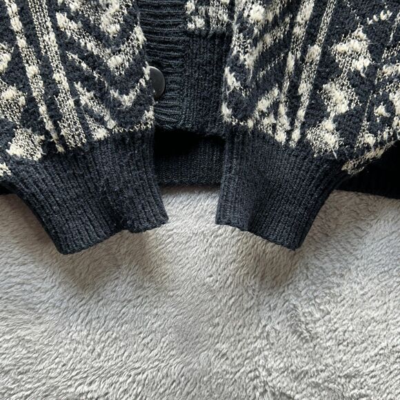 Vintage Cardigan Sweater Mens Medium Black Aztec Knit 80s Preppy Eclectic Y2K - Picture 7 of 13